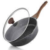 SENSARTE front view of skillet showing sleek stone coating and lid benefit easy cooking