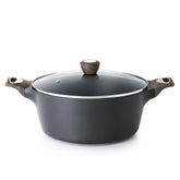 SENSARTE stock pot front view showing sleek black finish and lid, durable cooking