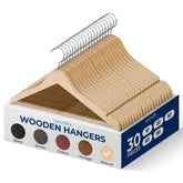 SereneLife front view of 30-hanger set showing uniform wooden finish and value