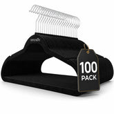 SereneLife front pack showing 100 slim hangers and tidy storage benefit