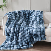 Serenhom faux fur front folded showing bubble dark blue texture and cozy appeal
