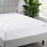Serta twin pad front view showing neat fit and plush top for improved comfort
