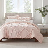 Serta duvet cover front view in blush showing neat pleats and polished look