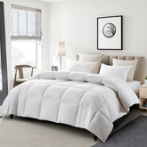 Serta king comforter front view showing plush hotel-style look and even warmth