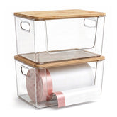 Sesopoen front view with bamboo lid showing neat bag storage and quick access
