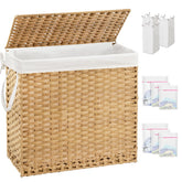 SETVSON front view of rattan laundry hamper showing tidy covered storage benefit