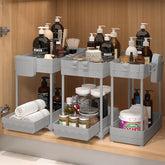 Sevenblue front view of three stacked organizers showing compact storage benefit