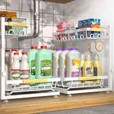 Sevenblue two-pack front view showing both assembled racks and benefit of doubled storage
