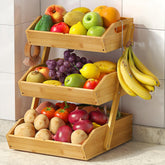 Sevenblue front view of full 3-tier bamboo basket showing neat organization and easy access