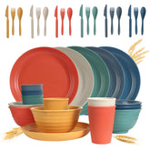 SGAOFIEE front view of colorful 36-piece dinnerware set showing full contents and durability