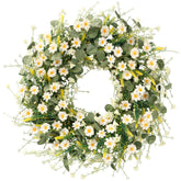 Sggvecsy white daisy wreath front view showing full welcoming look