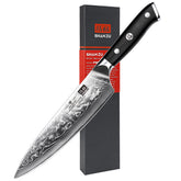 SHAN ZU chef knife front view showing full blade and handle, highlighting professional performance