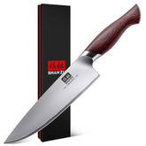SHAN ZU front view of 8-inch chef knife showing full blade and handle for balanced control