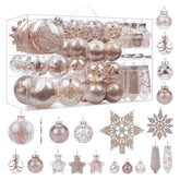 SHareconn front packaging showing 100-piece champagne clear ornament set, ready to decorate