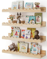 Shario front view of four-pack shelves showing neat wall display and storage benefit