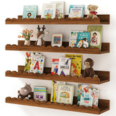 Shario front view of four white floating shelves showing clean look and practical storage