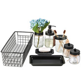 SheeChung full 8-piece mason jar bathroom set displayed neatly and stylishly