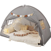 Sherilyn front view showing tent on twin bed and easy-entry benefit