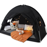 Sherilyn front view of twin bed canopy showing cozy private sleep space