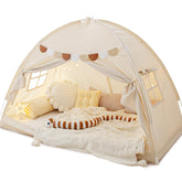 Sherilyn front view of twin bed tent showing cozy private canopy benefit