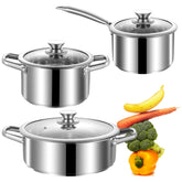 SHEUMNT front view of all pots showing set completeness and versatility