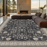 shinefly front view of 8x10 rug showing vintage botanical design and room impact