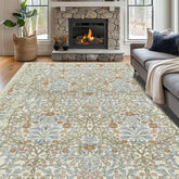 shinefly front view of 8x10 beige blue rug shows elegant centerpiece benefit