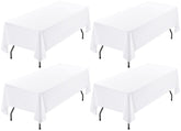 Showgeous front packaging showing four white tablecloths for neat transport