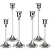 SHOWIN front view of six silver candlestick holders showing elegant styling and balance