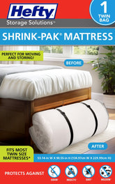Shrink-Pak front packaging view showing twin mattress protection benefit
