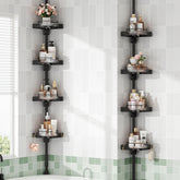 shuang qing front view of black corner caddy showing organized bottles and space savings