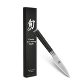 Shun classic paring knife front view showing slim blade and ergonomic handle benefit precise control