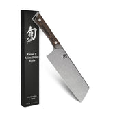 Shun Kanso front profile showing blade shape and wide cutting face for efficient prep