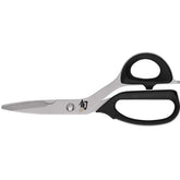 Shun kitchen shears front view showing full tool and compact shape for versatile cutting