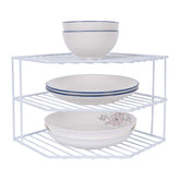 SIBAO front view of 3-tier corner shelf showing neat countertop storage benefit