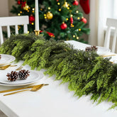 SIECCY front view of both 6 ft cedar garlands showing full length and lush greenery, great for instant holiday decor
