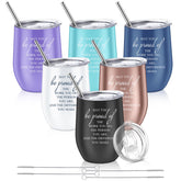 Sieral front view of six tumblers ready to gift with vibrant colors and clear lids