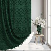 Siiluminisoy dark green curtain front view showing full size and color benefit