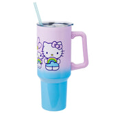 Silver Buffalo front view of Hello Kitty tumbler showing cute character artwork and large capacity