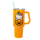 Silver Buffalo Hello Kitty front view showing orange pumpkin design and 40oz capacity