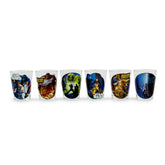 Silver Buffalo front view of six mini shot glasses for display and gifting