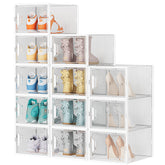 SIMPDIY front view showing clear XL shoe box protecting shoes and maximizing visibility