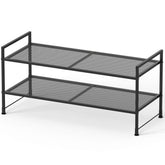 Simple Houseware front view of black 2-tier shoe rack showing compact organizer benefit