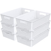 Simple Houseware front view of six white stackable baskets showing neat storage