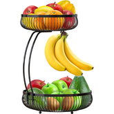 Simple Houseware front view showing black 2-tier fruit basket and organized produce