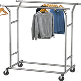 Simple Houseware front view of chrome garment rack showing sturdy double H-frame benefit