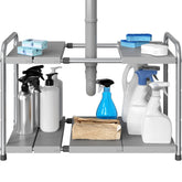 Simple Houseware front view of compact two-tier under-sink organizer showing tidy storage