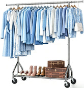 Simple Trending front view of silver clothes rack showing hanging capacity and style