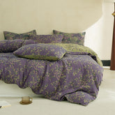 Simple&Opulence front view of queen duvet cover set showing vintage purple floral, inviting aesthetic