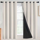 SimpleHome cream curtains front view showing neutral color and full blackout benefit